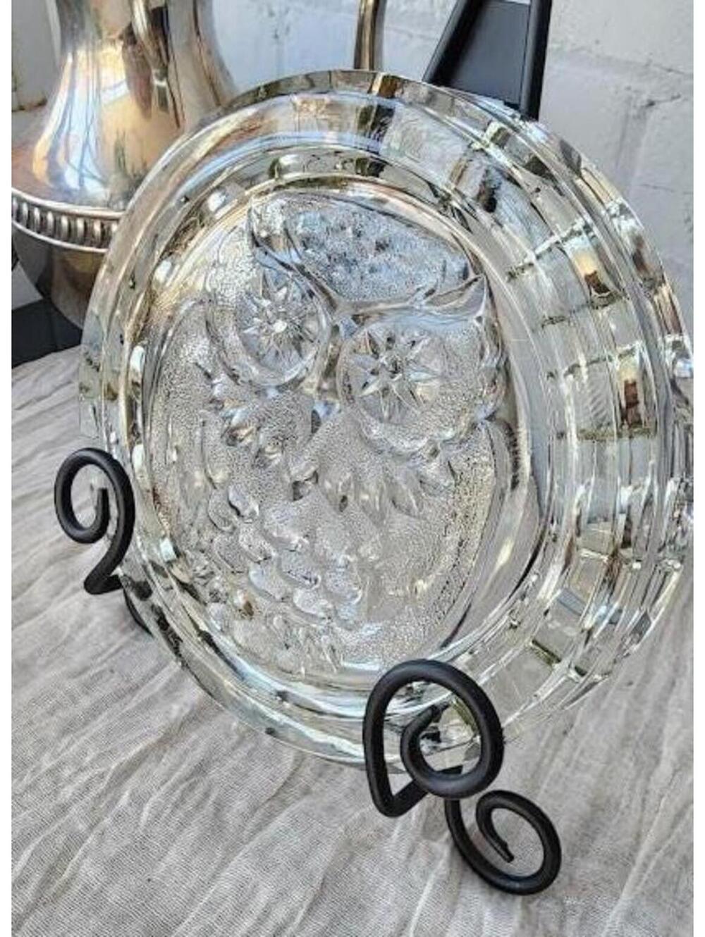 Vintage Owl Glass Ashtray | Mid-Century Pressed Glass Dish